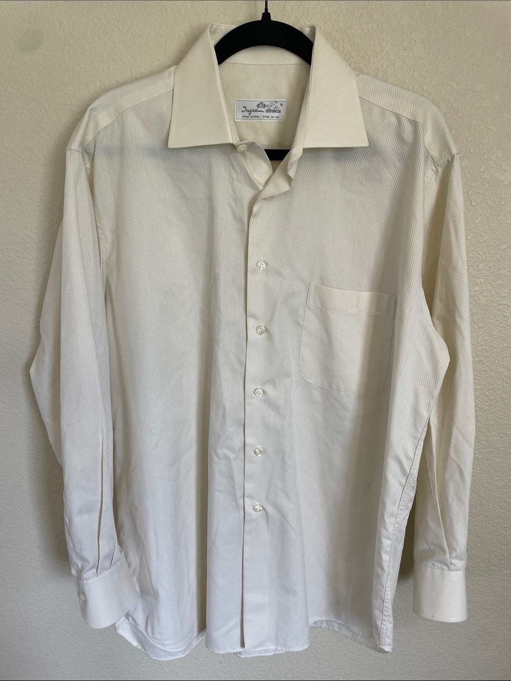 Ingram Cottonstir Men’s Ivory Dress Shirt 16.5/42 Button Down Made In Italy
